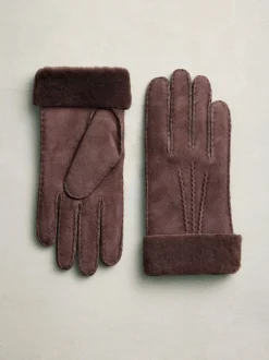 Marron chocolat - Gants N. Premium en cuir et peau de mouton