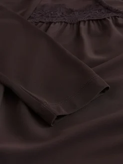 Marron chocolat - Haut Manche longue détail Dentelle