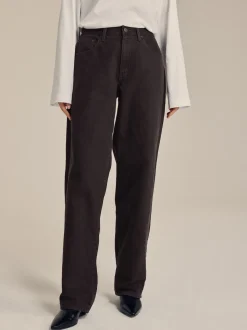 Marron chocolat - Jean ample taille mi-haute