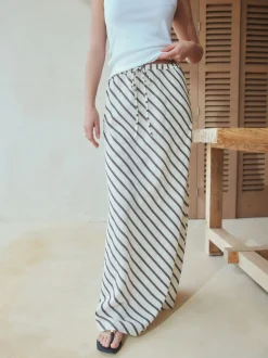 Marron chocolat - Jupe colonne d’été avec lin