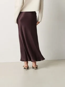Marron chocolat - Jupe Midi Satin