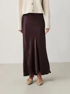 Marron chocolat - Jupe Midi Satin
