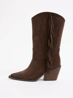 Marron chocolat - Lipsy Bottes de veau à enfiler en Faux suède à glands style western