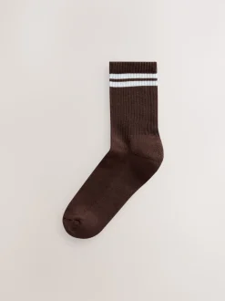 Marron chocolat - Lot de 3 Chaussettes de sport côtelées à semelle Coussinée avec soutien de la voûte plantaire