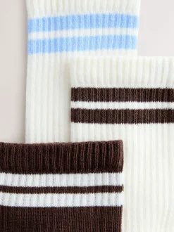 Marron chocolat - Lot de 3 Chaussettes de sport côtelées à semelle Coussinée avec soutien de la voûte plantaire