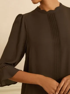 Marron chocolat - Love & Roses Chemisier à manches flûte 3/4