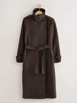 Marron chocolat - Manteau habillé à col cheminée