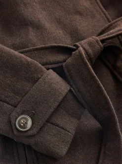 Marron chocolat - Manteau habillé à col cheminée