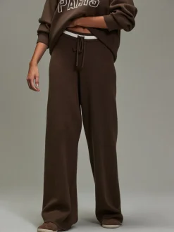 Marron chocolat - Pantalon de Joggings compact et confortable à Jambe large à liserés