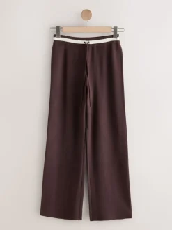 Marron chocolat - Pantalon de Joggings compact et confortable à Jambe large à liserés