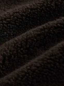 Marron chocolat - Polaire zippée en peau de mouton avec col côtelé