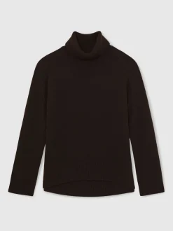 Marron chocolat - Pull col roulé en laine et cachemire Reiss Brooklyn
