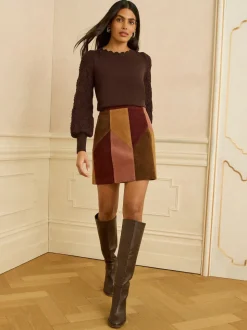 Marron chocolat - Pull Love & Roses Bobble Stitch en maille festonnée