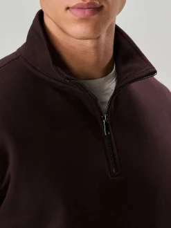 Marron chocolat - Quart de zip - Sweat-shirt en jersey riche en coton