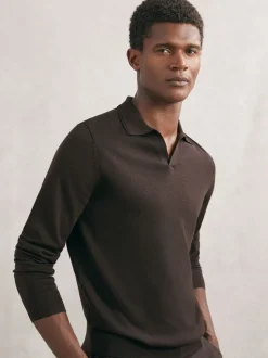 Marron chocolat - Reiss Polos à col ouvert en laine mérinos Milburn