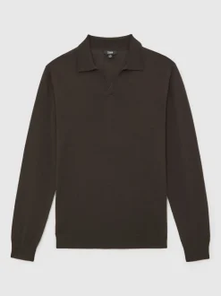 Marron chocolat - Reiss Polos à col ouvert en laine mérinos Milburn