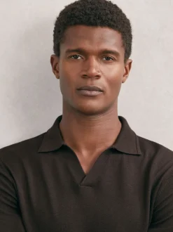 Marron chocolat - Reiss Polos à col ouvert en laine mérinos Milburn