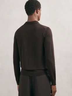 Marron chocolat - Reiss Polos à col ouvert en laine mérinos Milburn