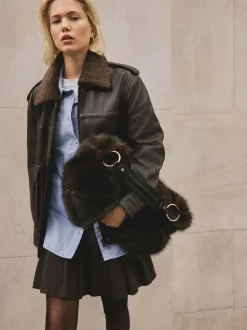 Marron chocolat - Sac à bandoulière en fourrure synthétique