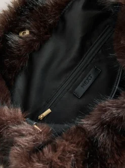 Marron chocolat - Sac à bandoulière en fourrure synthétique