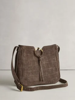 Marron chocolat - Sac à bandoulière Messenger en daim croco