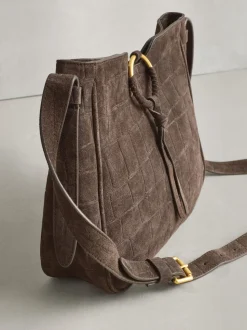 Marron chocolat - Sac à bandoulière Messenger en daim croco