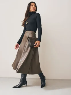 Marron chocolat - Sac à bandoulière en cuir effet croco