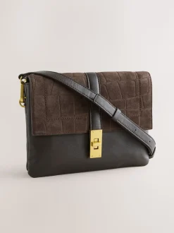 Marron chocolat - Sac à bandoulière en cuir effet croco