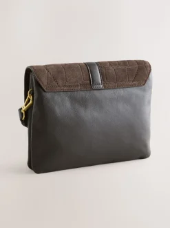 Marron chocolat - Sac à bandoulière en cuir effet croco