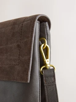 Marron chocolat - Sac à bandoulière en cuir effet croco