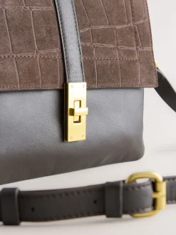 Marron chocolat - Sac à bandoulière en cuir effet croco