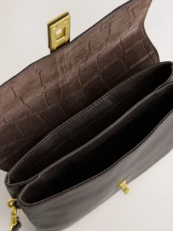 Marron chocolat - Sac à bandoulière en cuir effet croco