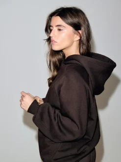 Marron chocolat - Sweat à capuche épais coupe standard décontracté