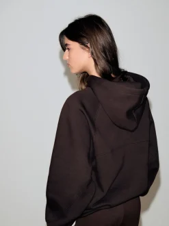 Marron chocolat - Sweat à capuche épais coupe standard décontracté