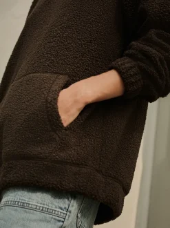 Marron chocolat - Sweat-shirt à capuche doux Borg à manches longues