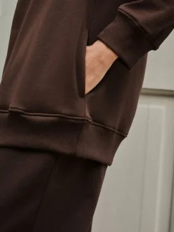 Marron chocolat - Sweat-shirt long Essentiels coupe décontractée avec poches