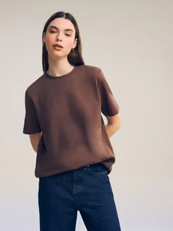 Marron chocolat - T-shirt Manche courte Col ras du cou lourd