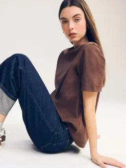 Marron chocolat - T-shirt Manche courte Col ras du cou lourd