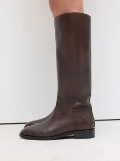 Marron chocolat en cuir - Bottes d’équitation plates Forever Comfort®