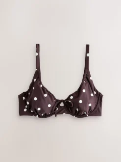 Marron chocolat/crème à pois - Haut de bikini DD+ câblé non rembourré