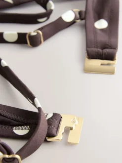 Marron chocolat/crème à pois - Haut de bikini rembourré à armatures avec nœud sur le devant