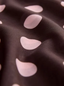 Marron chocolat/rose à pois - Haut en maille latérale froncée à manches longues