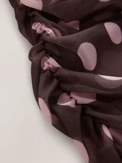 Marron chocolat/rose à pois - Haut en maille latérale froncée à manches longues