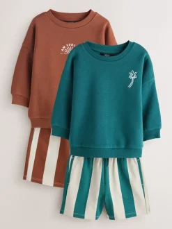 Marron et Bleu canard - Ensemble Sweat-shirt et Shorts à Col rond 2 (3mois -7ans)