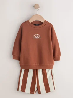 Marron et Bleu canard - Ensemble Sweat-shirt et Shorts à Col rond 2 (3mois -7ans)