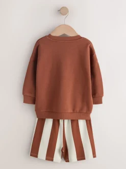 Marron et Bleu canard - Ensemble Sweat-shirt et Shorts à Col rond 2 (3mois -7ans)