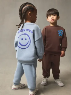Marron et Bleu chocolat - Ensemble sweat et Joggings imprimé à Col rond (3mois-7ans)
