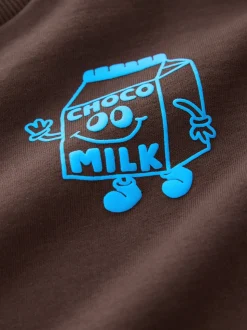 Marron et Bleu chocolat - Ensemble sweat et Joggings imprimé à Col rond (3mois-7ans)