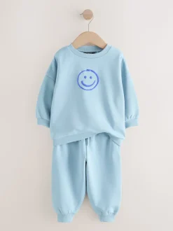 Marron et Bleu chocolat - Ensemble sweat et Joggings imprimé à Col rond (3mois-7ans)
