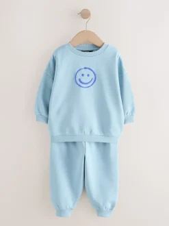 Marron et Bleu chocolat - Ensemble sweat et Joggings imprimé à Col rond (3mois-7ans)